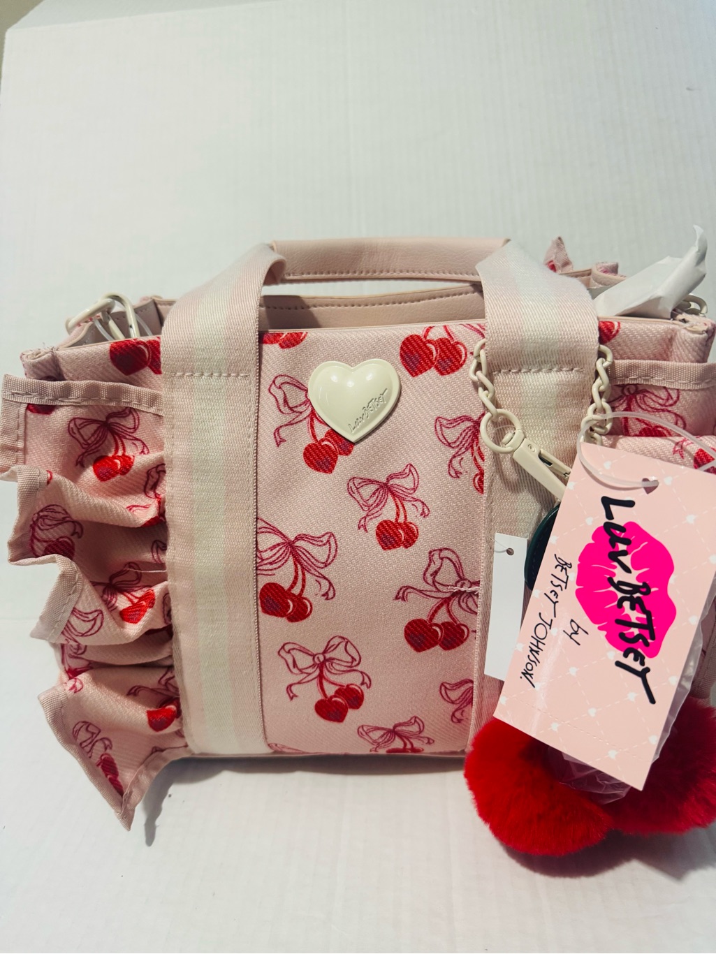 Betsey Johnson Lb Ruffle Cherry Canvas Tote Bnwt